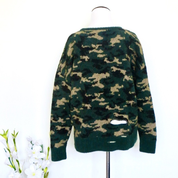 LNA Camouflage Distressed Alpaca Blend Pullover Sweater Green SZ S - Picture 7 of 10